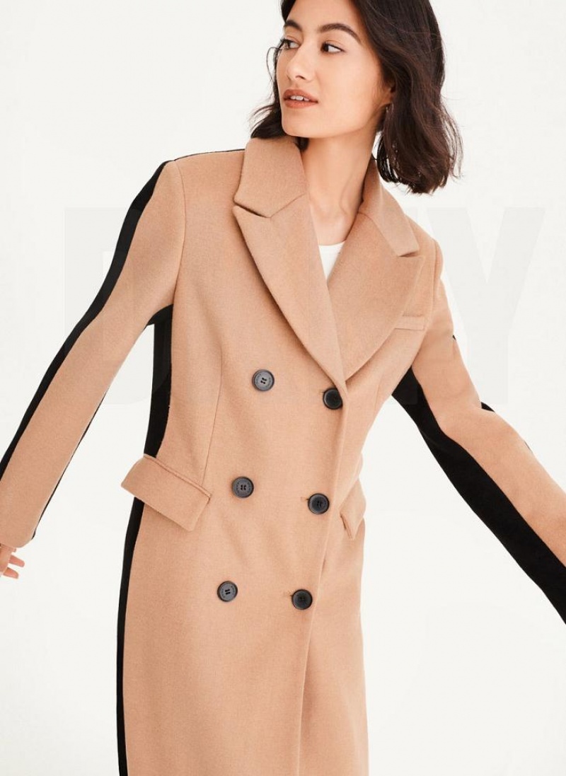 Brown Women's DKNY Two Tone Maxi Wool Coats | Australia-D1238