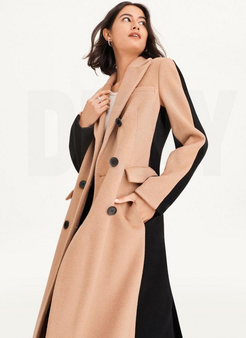 Brown Women\'s DKNY Two Tone Maxi Wool Coats | Australia-D1238