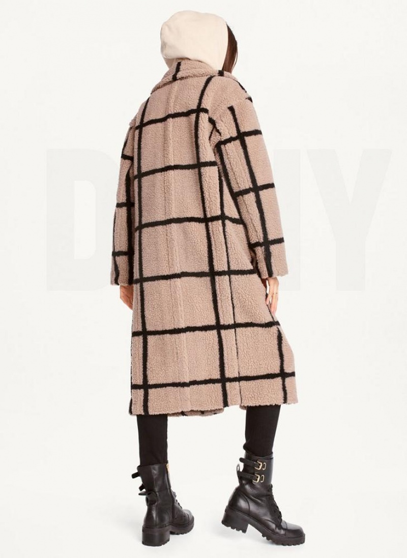 Brown Women's DKNY Windowpane Sherpa Coats | Australia-D1215