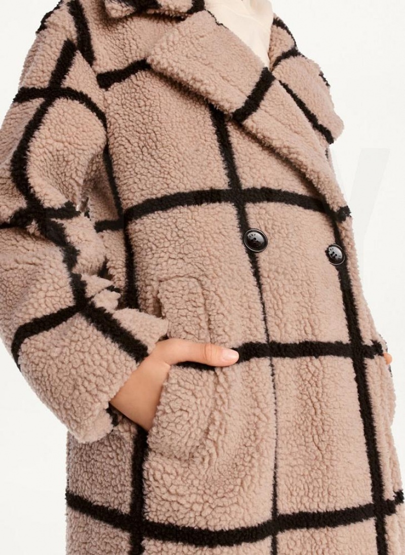 Brown Women's DKNY Windowpane Sherpa Coats | Australia-D1215