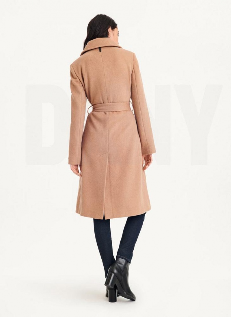 Brown Women's DKNY Wool Wrap Coats | Australia-D0476