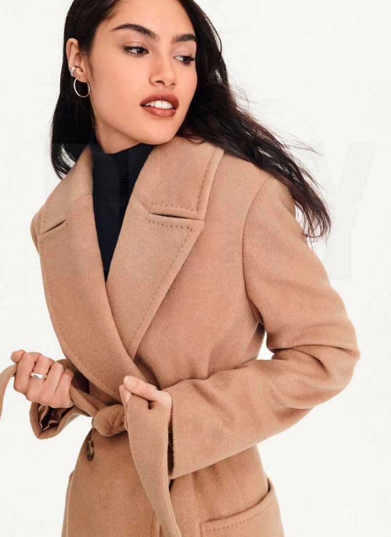 Brown Women's DKNY Wool Wrap Coats | Australia-D0476