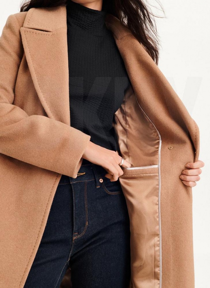 Brown Women's DKNY Wool Wrap Coats | Australia-D0476