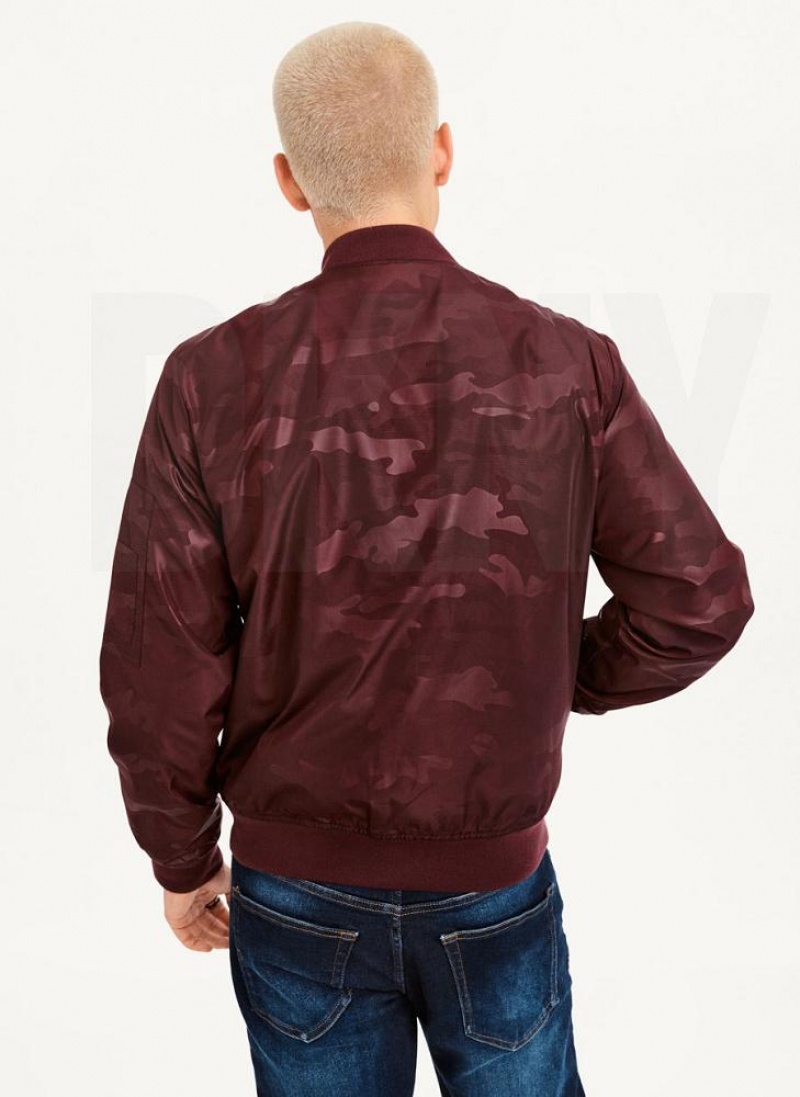 Burgundy Men's DKNY Camo Bomber Jackets | Australia-D1681