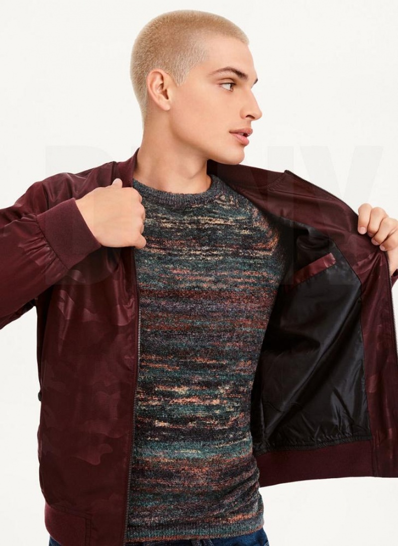 Burgundy Men's DKNY Camo Bomber Jackets | Australia-D1681