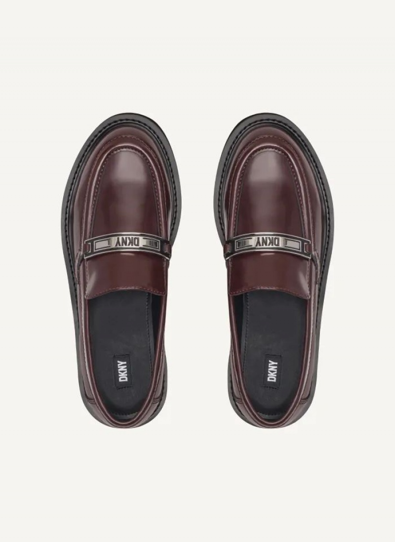Burgundy Women's DKNY Audrey With Plaque Loafers | Australia-D1772