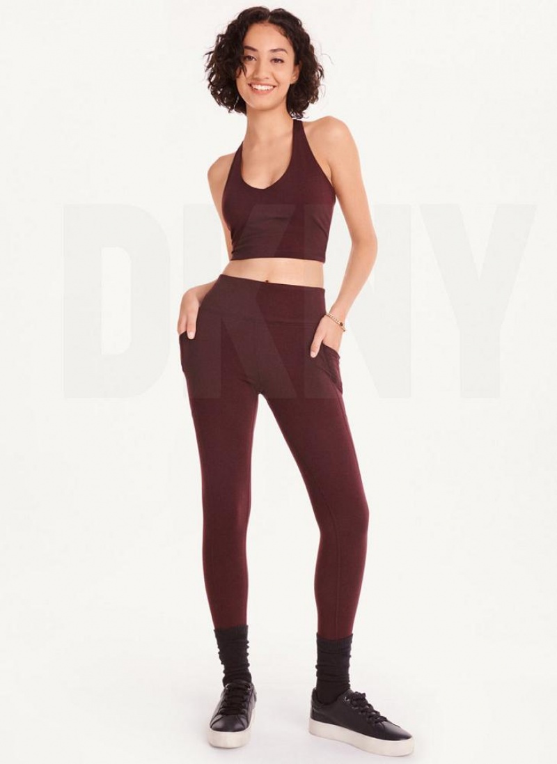 Burgundy Women's DKNY Balance High Waist Leggings | Australia-D1548