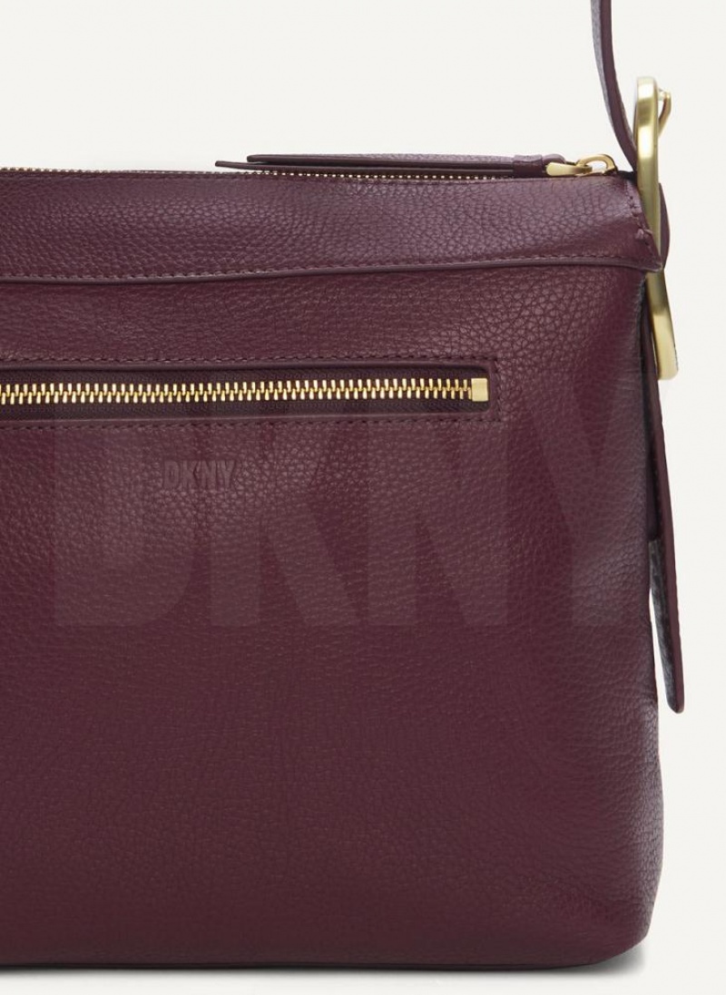 Burgundy Women's DKNY Medium Buckle Crossbody Bags | Australia-D1279