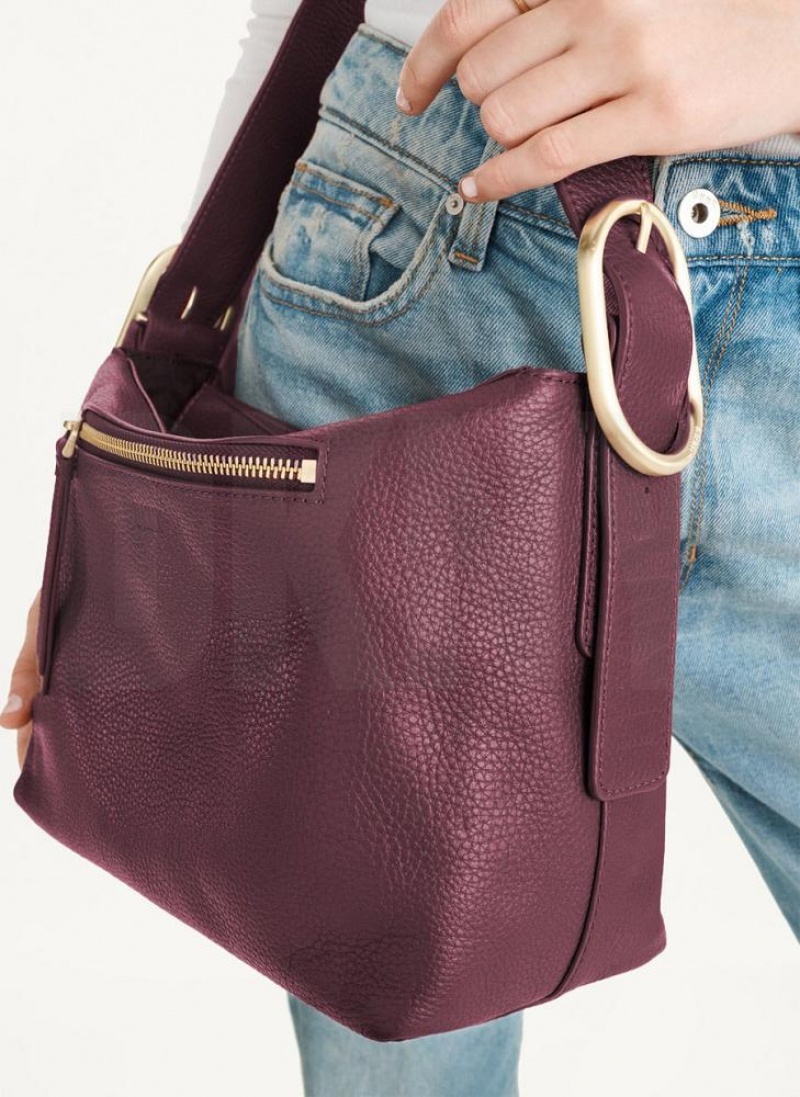 Burgundy Women's DKNY Medium Buckle Crossbody Bags | Australia-D1279