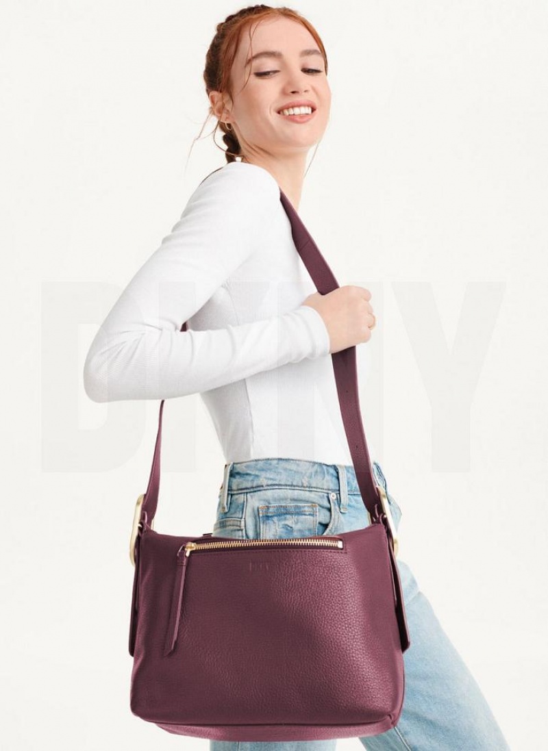Burgundy Women\'s DKNY Medium Buckle Crossbody Bags | Australia-D1279