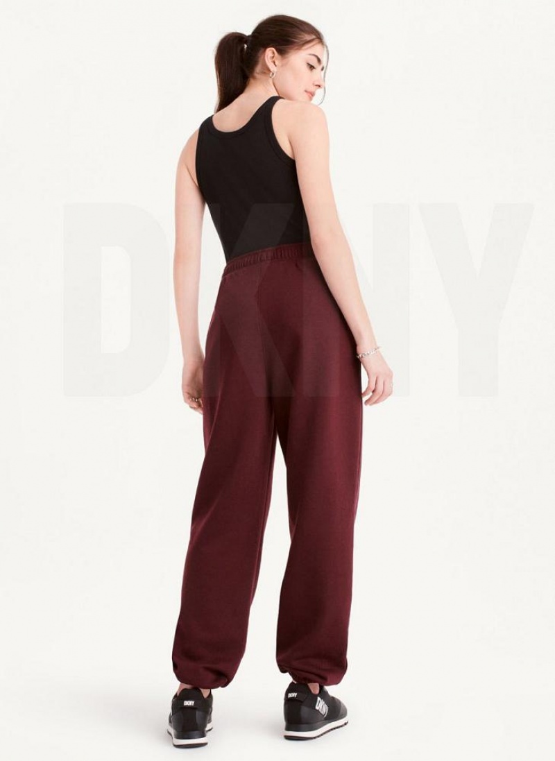 Burgundy Women's DKNY Metallic Logo Everyday Joggers | Australia-D1037