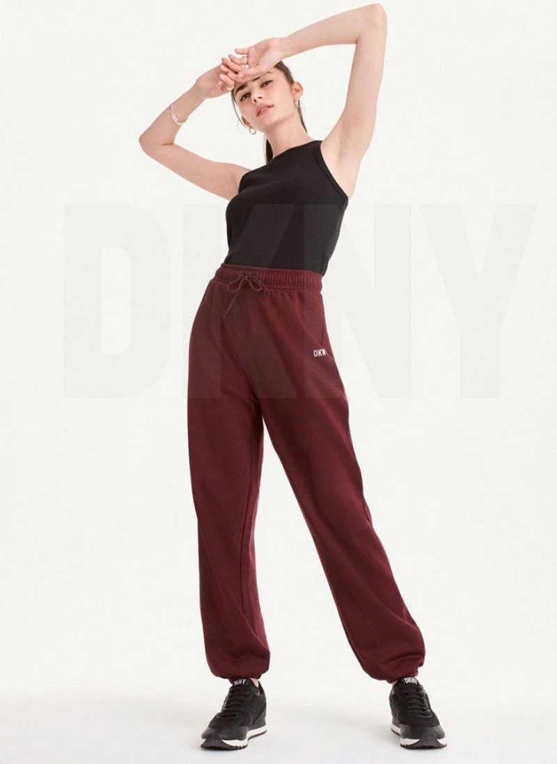Burgundy Women's DKNY Metallic Logo Everyday Joggers | Australia-D1037