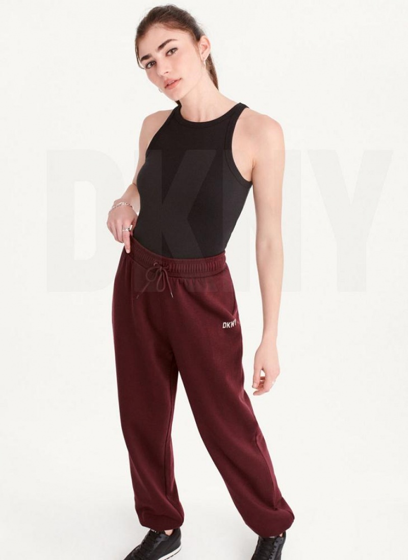 Burgundy Women's DKNY Metallic Logo Everyday Joggers | Australia-D1037