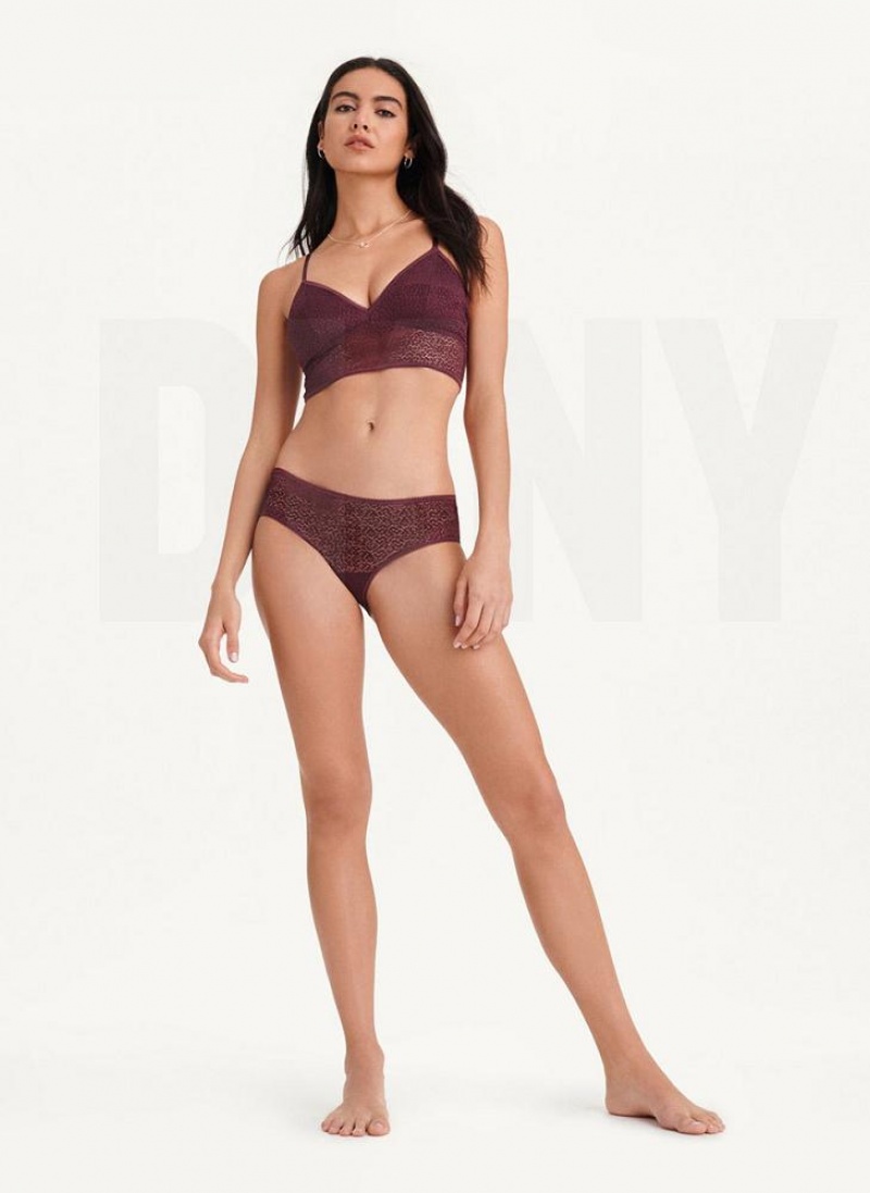 Burgundy Women's DKNY Modern Lace Longline Racerback Bras | Australia-D1151