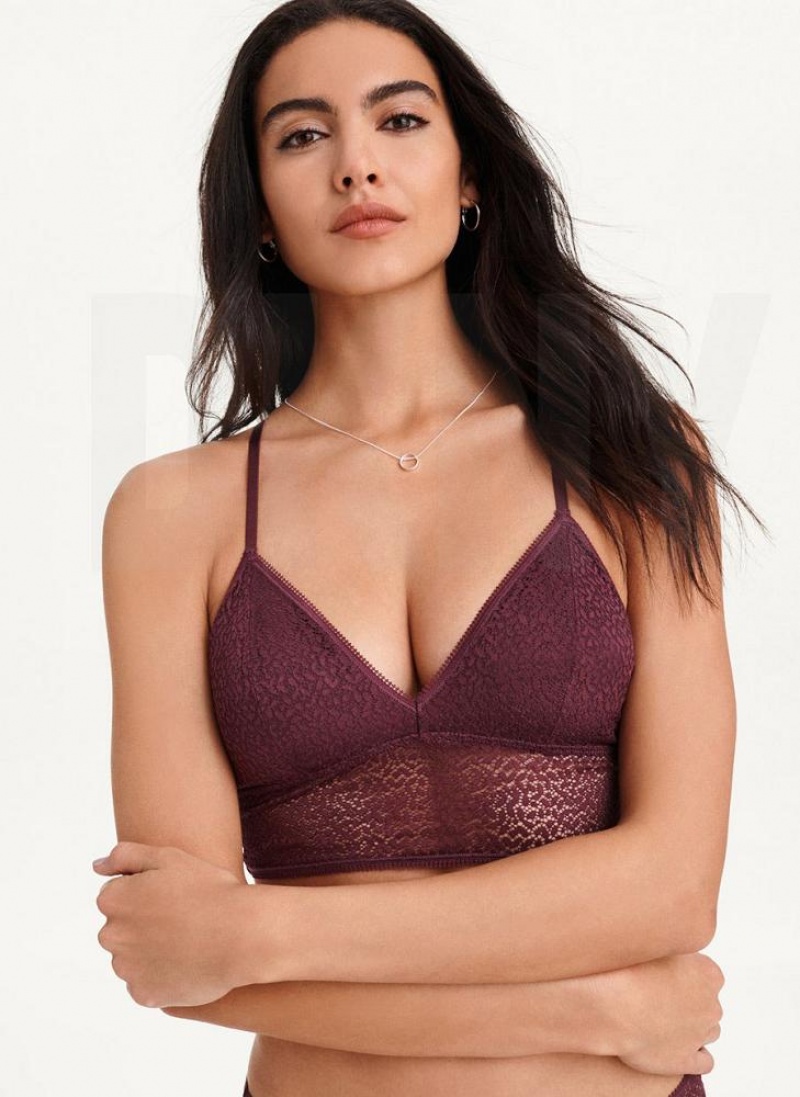 Burgundy Women's DKNY Modern Lace Longline Racerback Bras | Australia-D1151