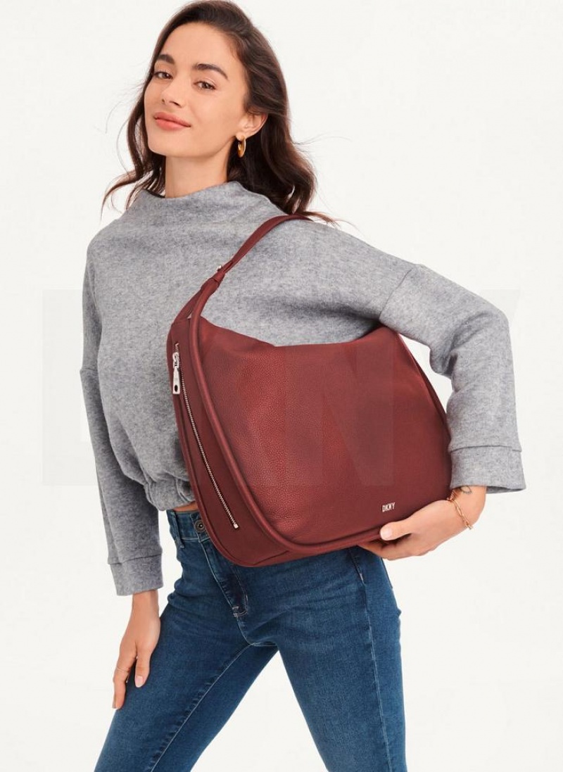 Burgundy Women's DKNY Phoebe Hobo Tote Bags | Australia-D1512