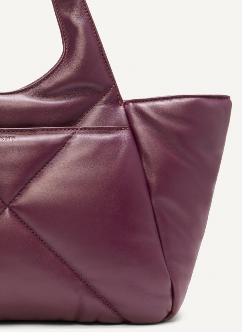 Burgundy Women's DKNY The Medium Quilt Effortless Tote Bags | Australia-D1935