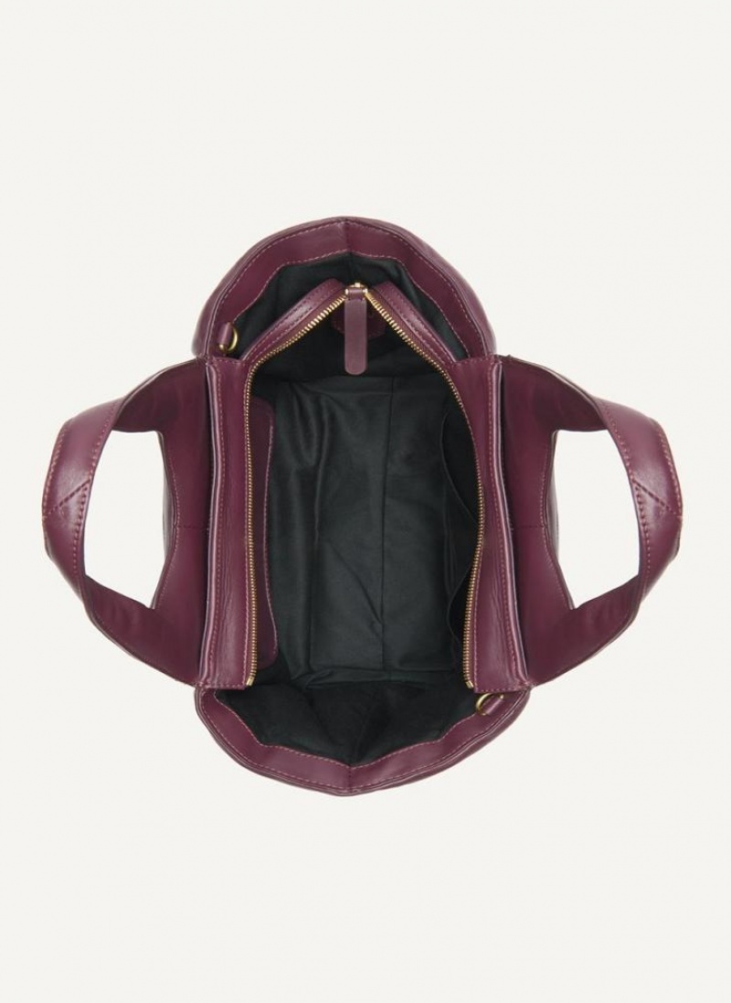Burgundy Women's DKNY The Medium Quilt Effortless Tote Bags | Australia-D1935