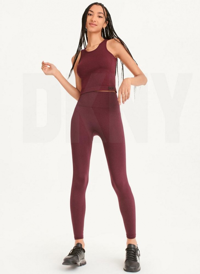 Burgundy Women's DKNY Twill Seamless Leggings | Australia-D1331