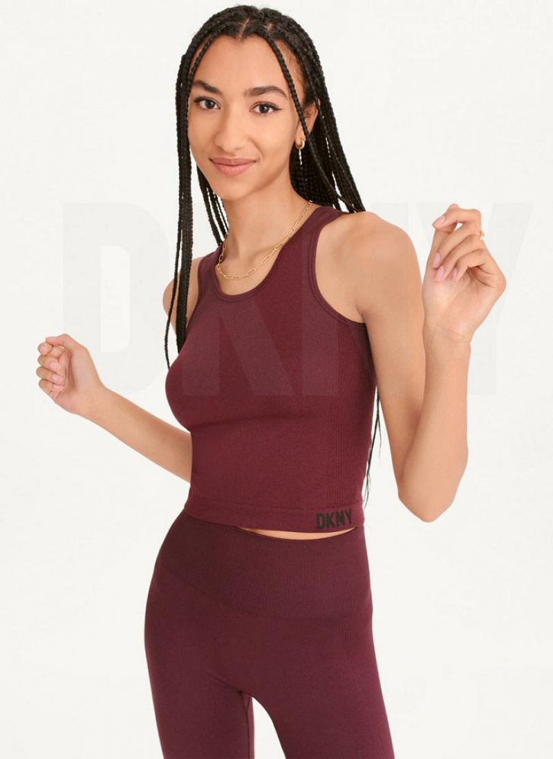 Burgundy Women\'s DKNY Twill Seamless Scoop Neck Tank Tops | Australia-D1958