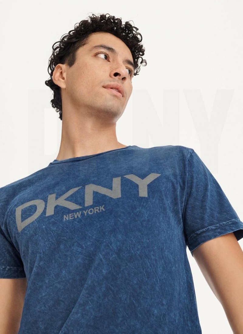 Dark Blue Men's DKNY Mineral Wash T Shirts | Australia-D0470