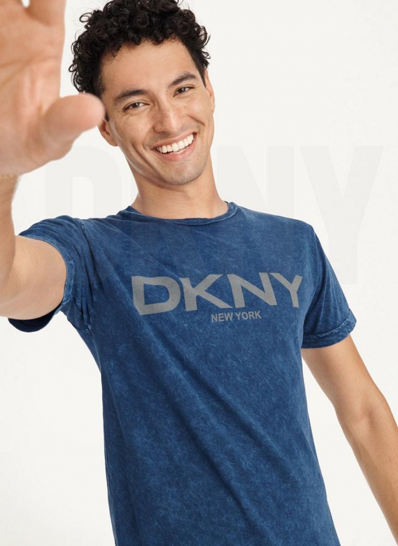 Dark Blue Men's DKNY Mineral Wash T Shirts | Australia-D0470
