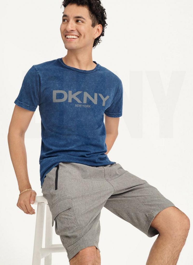 Dark Blue Men's DKNY Mineral Wash T Shirts | Australia-D0470