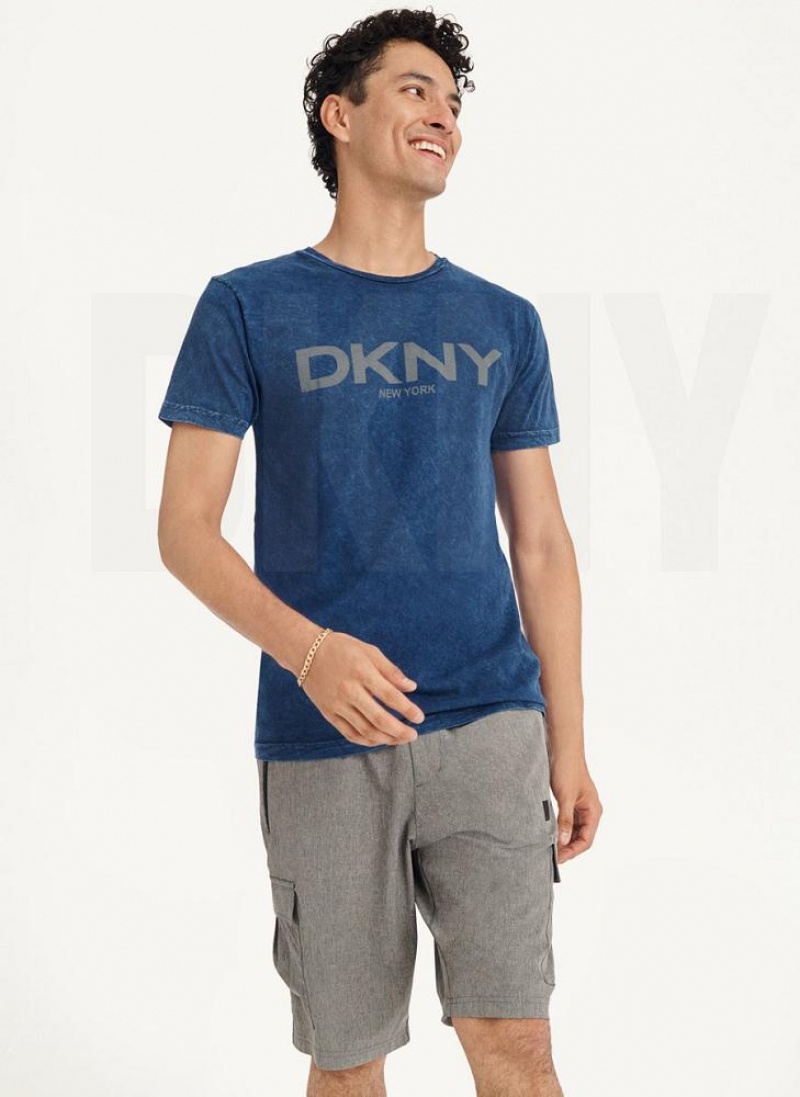 Dark Blue Men\'s DKNY Mineral Wash T Shirts | Australia-D0470