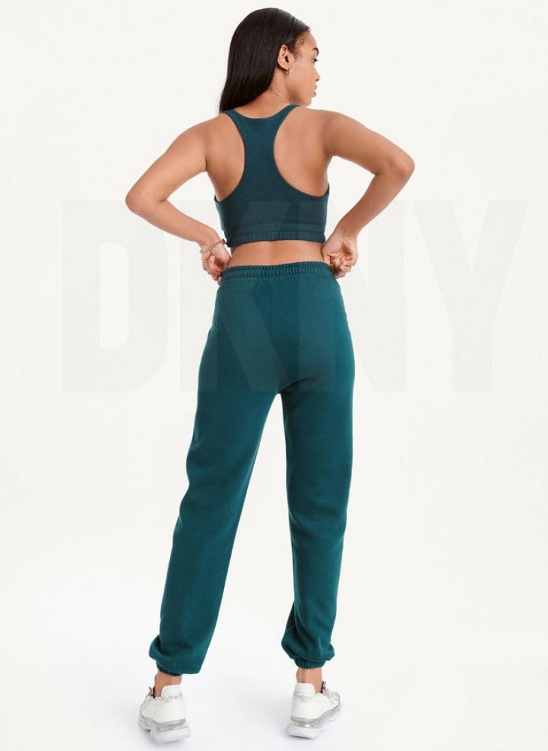 Dark Green Women's DKNY Metallic Logo Joggers | Australia-D1605