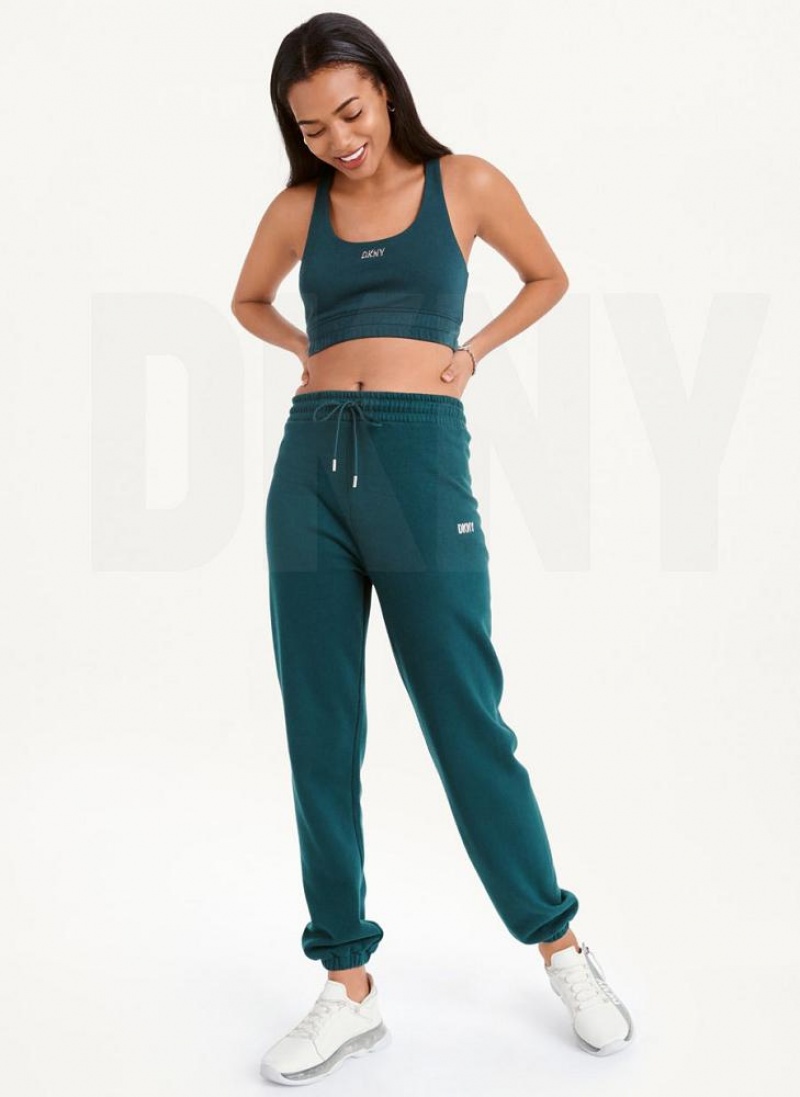 Dark Green Women's DKNY Metallic Logo Joggers | Australia-D1605