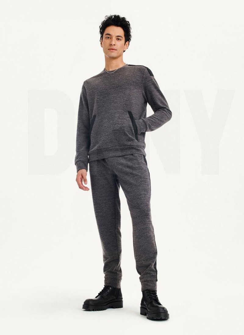 Dark Grey Men's DKNY Lounge Crew Neck Sweatshirts | Australia-D1265