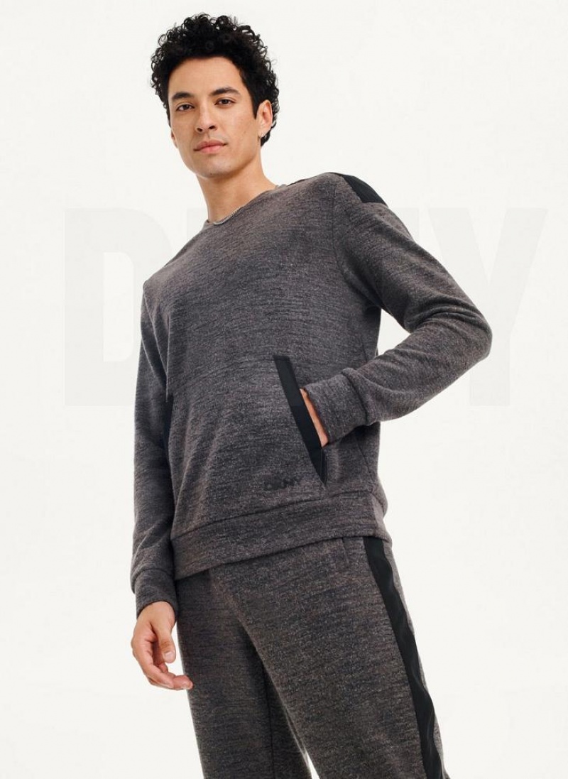 Dark Grey Men's DKNY Lounge Crew Neck Sweatshirts | Australia-D1265