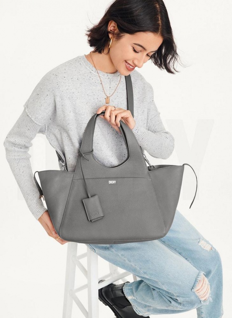 Dark Grey Women's DKNY The Medium Effortless Tote Bags | Australia-D0197
