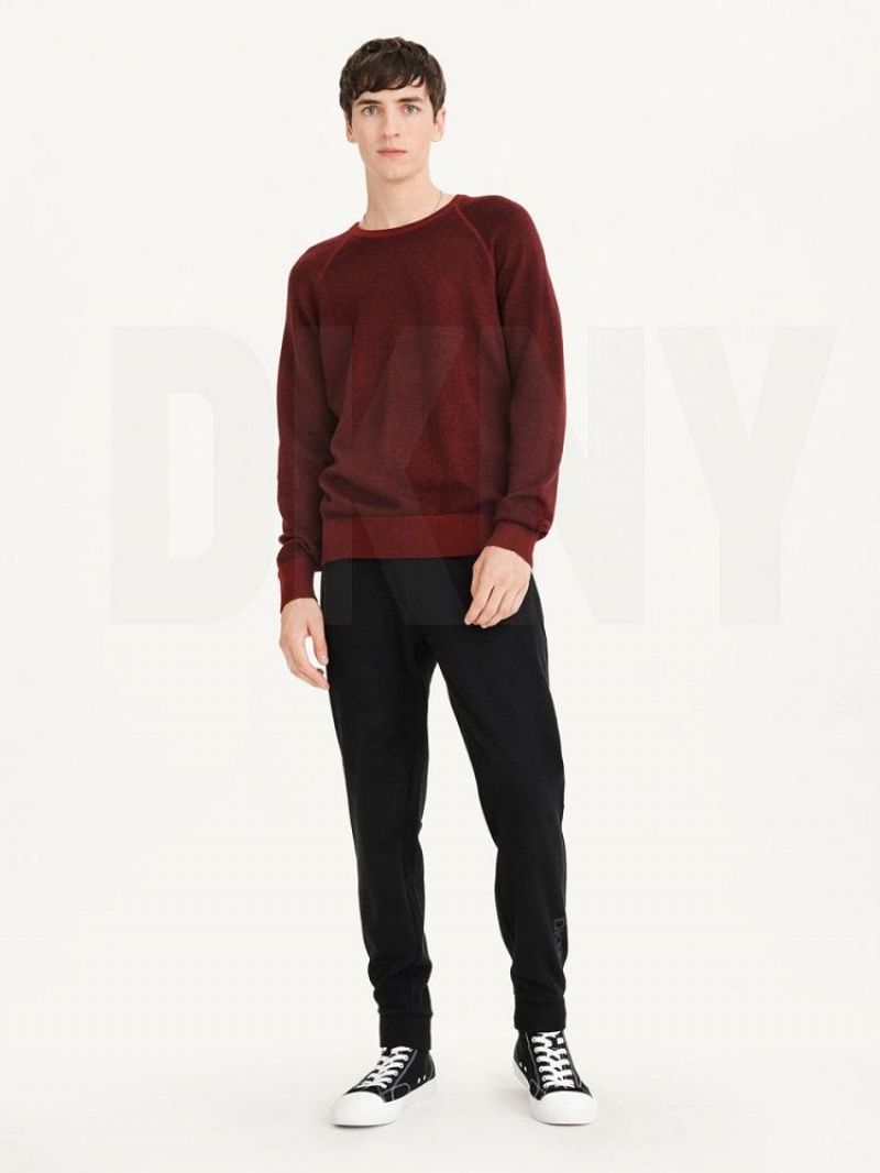 Dark Red Men's DKNY Birdseye Raglan Sleeve Sweaters | Australia-D0729
