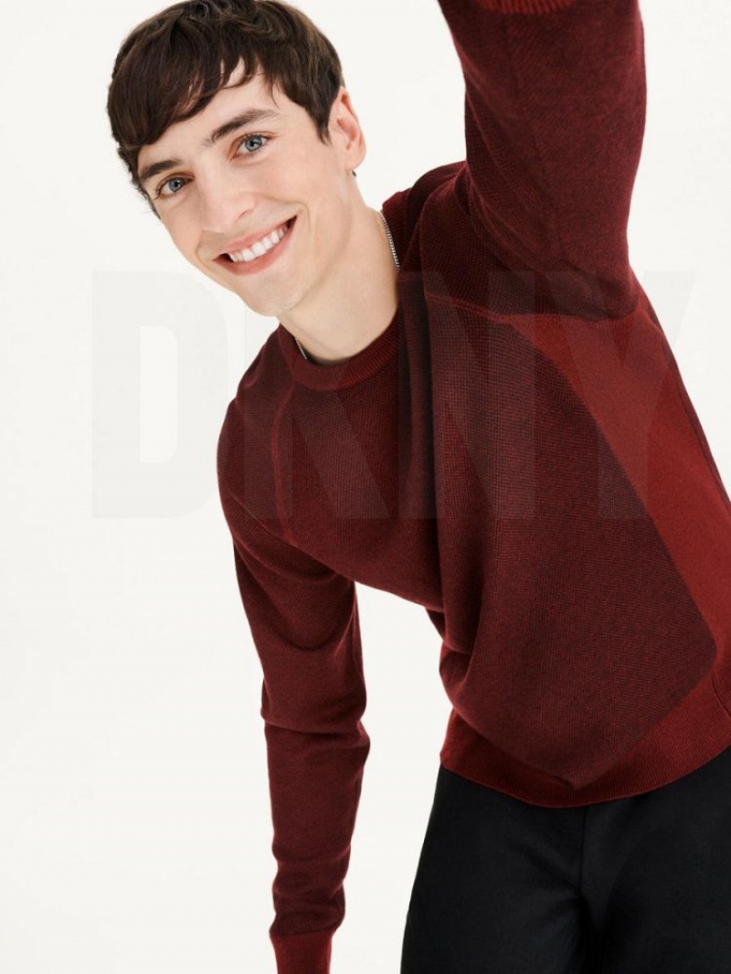 Dark Red Men's DKNY Birdseye Raglan Sleeve Sweaters | Australia-D0729