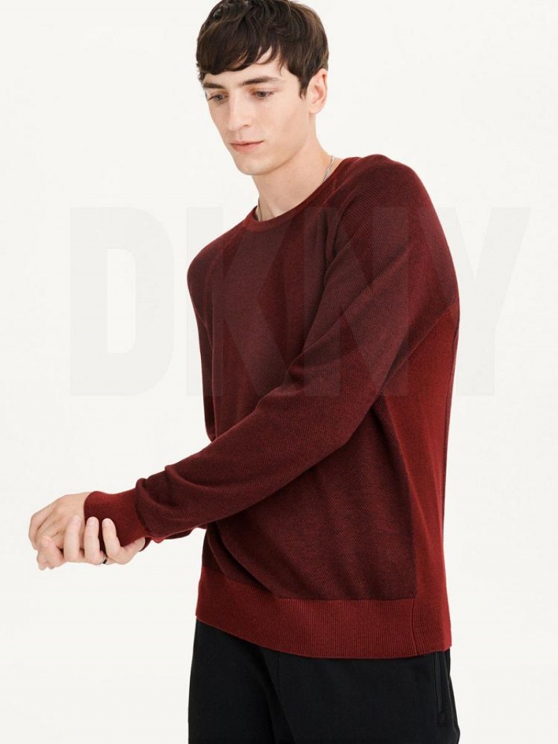 Dark Red Men's DKNY Birdseye Raglan Sleeve Sweaters | Australia-D0729