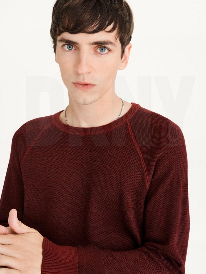 Dark Red Men's DKNY Birdseye Raglan Sleeve Sweaters | Australia-D0729