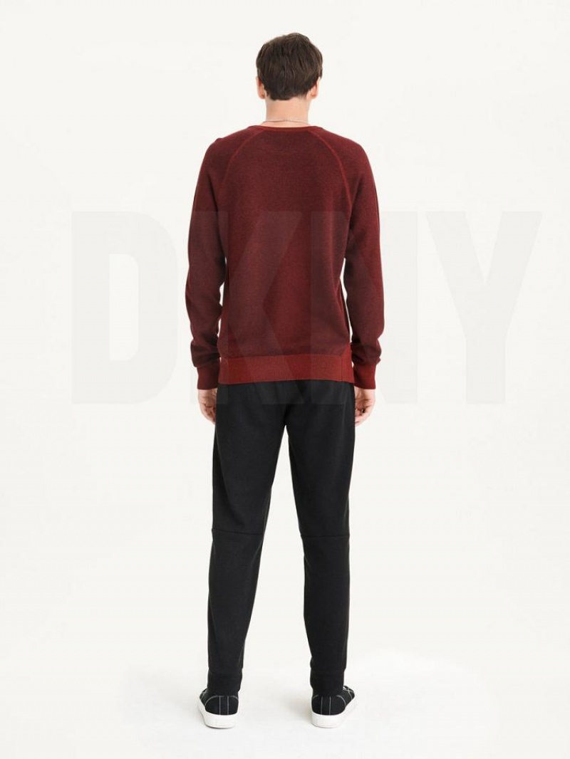 Dark Red Men's DKNY Birdseye Raglan Sleeve Sweaters | Australia-D0729