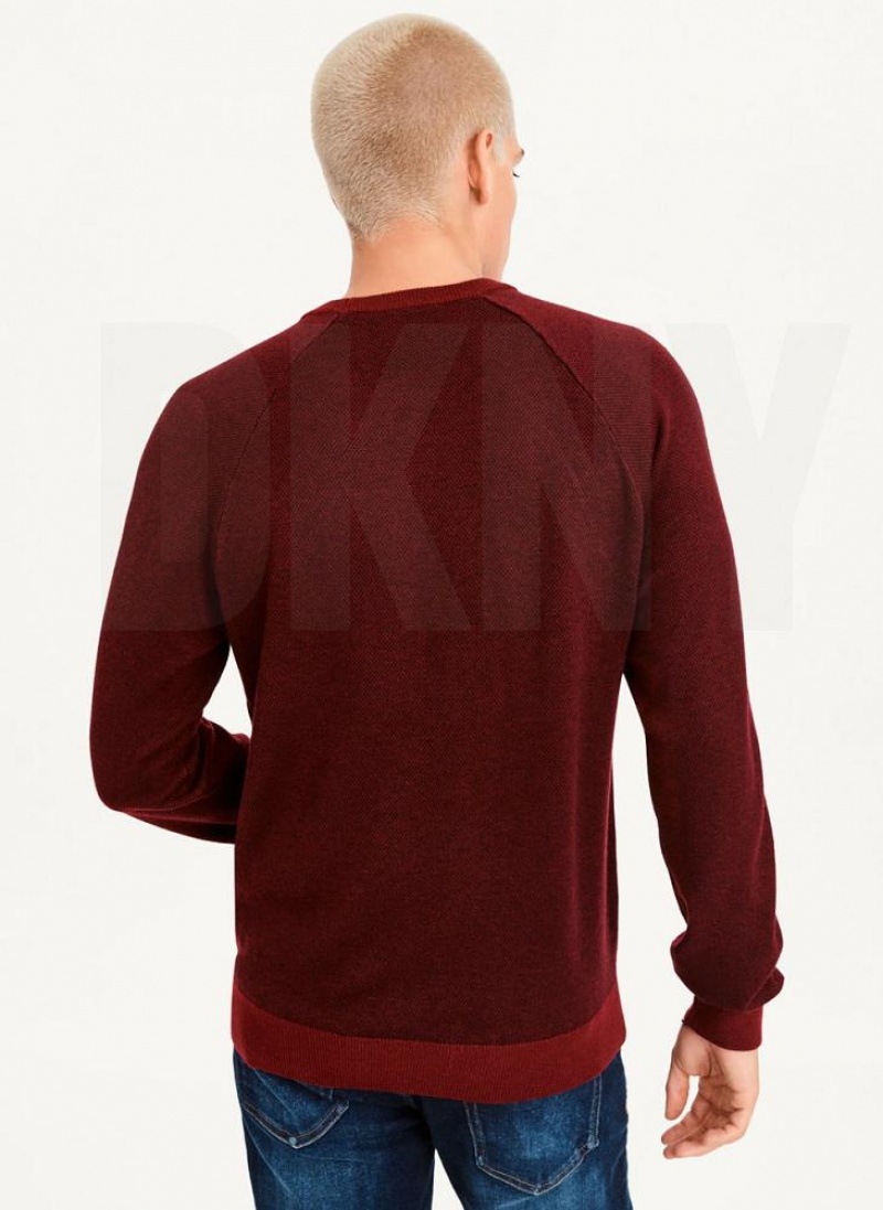 Dark Red Men's DKNY Birdseye Stitch Sweaters | Australia-D0577