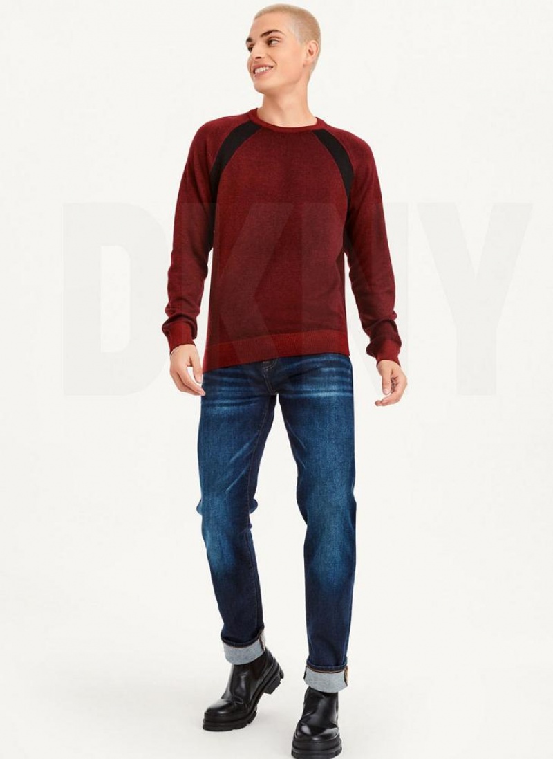 Dark Red Men's DKNY Birdseye Stitch Sweaters | Australia-D0577