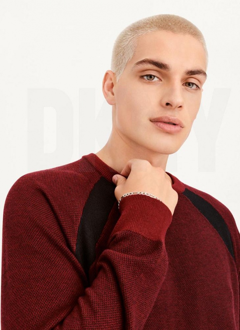Dark Red Men's DKNY Birdseye Stitch Sweaters | Australia-D0577