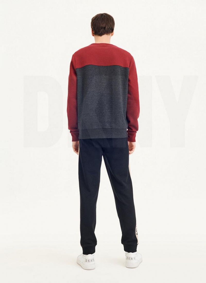 Dark Red Men's DKNY Logo Fleece Crew Sweatshirts | Australia-D0735