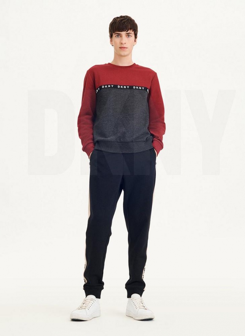Dark Red Men's DKNY Logo Fleece Crew Sweatshirts | Australia-D0735