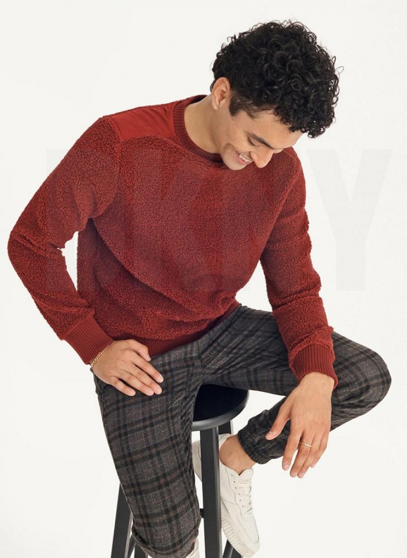 Dark Red Men\'s DKNY Sherpa Long Sleeve Crew Sweatshirts | Australia-D0279