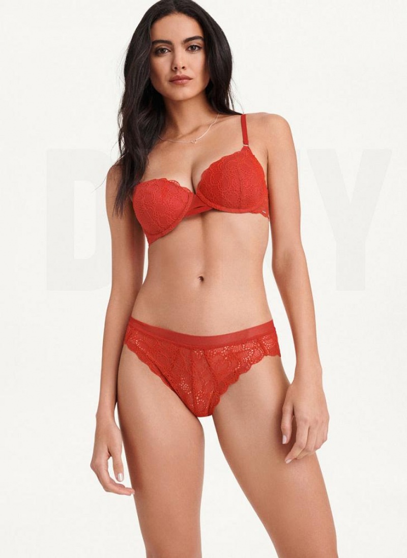 Dark Red Women's DKNY Superior Lace Brazilian Bikini Panties | Australia-D0621