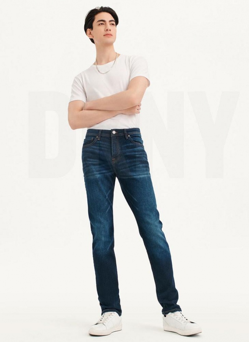 Dark Wash Men's DKNY Slim Straight Dark Wash Denim Jeans | Australia-D0916