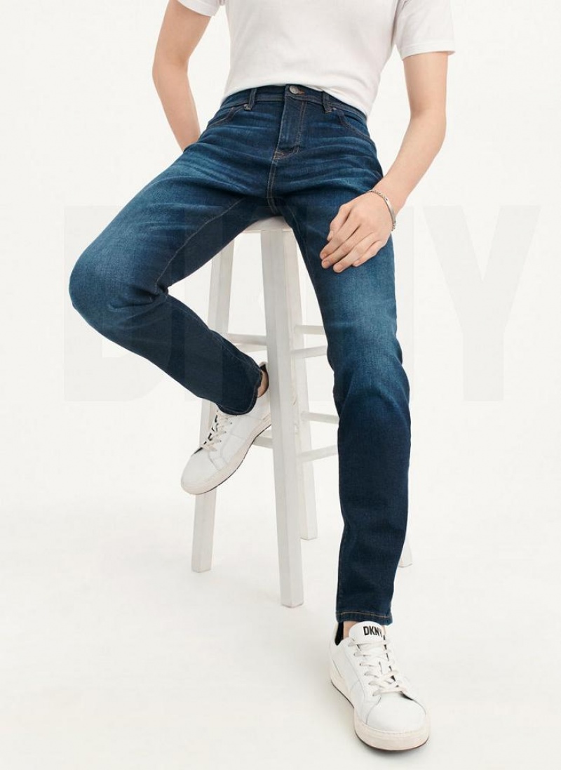 Dark Wash Men's DKNY Slim Straight Dark Wash Denim Jeans | Australia-D0916