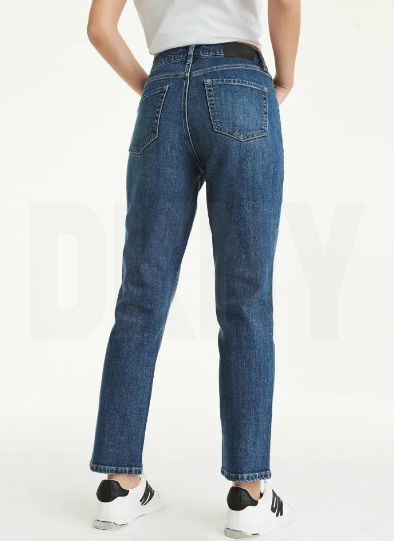 Dark Wash Women's DKNY Slim Straight Jeans | Australia-D0897
