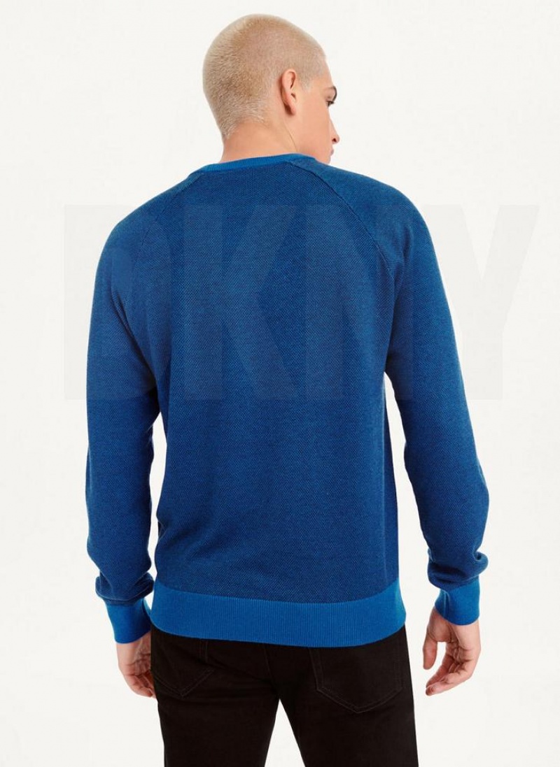 Deep Blue Men's DKNY Birdseye Stitch Sweaters | Australia-D0178