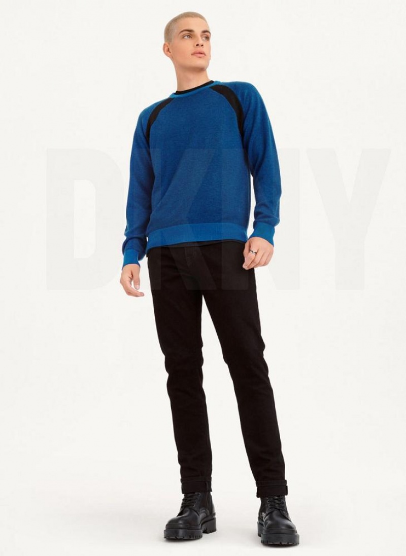 Deep Blue Men's DKNY Birdseye Stitch Sweaters | Australia-D0178